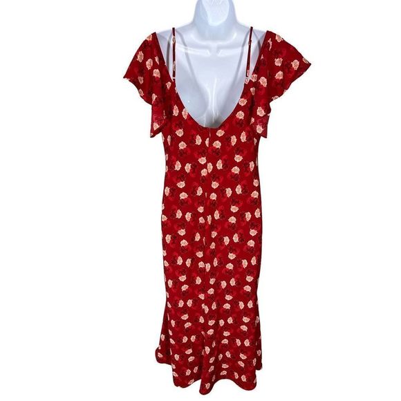 KARL Lagerfeld 125 Vogue Red Rose Floral Print Midi Dress Women’s Size 12 - Picture 2 of 4